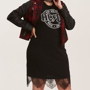 Torrid T-Shirt DRESS 1X AC/DC Concert Black Lace
